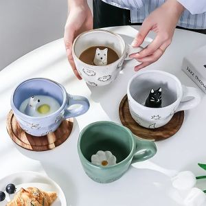 Cartoon 3D Animal Mugs & Handmade Snail Cat Dog Daisy Cups: Ceramic Kitchen Drinkware for Fun Birthday Gifts
