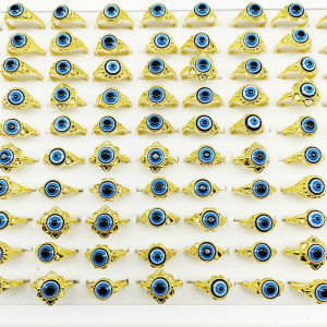 50pcs/Lot Wholesale Factory Gothic Blue Eye Finger Rings For Women Gold Color Fashion Chic Resin Ring Hot Gift Alloy Metal Girl
