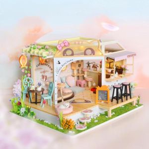 Mô hình đồ chơi sáng tạo DIY Nhà búp bê thủ công tự làm lấy bằng gỗ theo phong cách kiến trúc Trung Quốc Quán Cafe Mèo