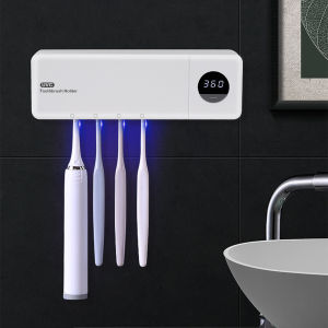 Household bathroom toothbrush sterilizer USB charging intelligent digital display UV sterilization toothbrush storage rack