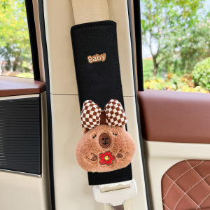 Capabala Car Safety Belt Shoulder Pad Cover Decoration Website Red Capybara Cartoon Girls Car Anti-Strangulation Neck Protective Cover