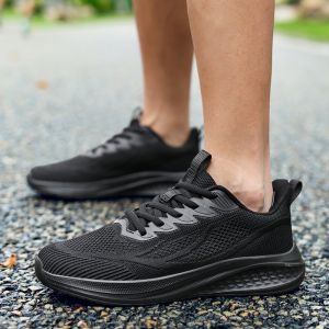 Wide Foot Mens Sports Shoes Casual Breathable Lightweight Running Leisure Sneakers Black Work Shoes Comfortable Soft Bottom