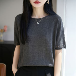 SHEHAN | Minimalist Lace Hollow Ice Linen Knitted Short Sleeve T-shirt