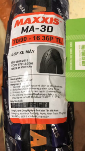 Vỏ xe máy không ruột 70/90-16 chính hãng Maxxis