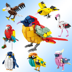 KAZI Building Blocks Childrens Educational Assembly Toy Parrot Eagle Flamingo Animal Model Gift Intelligent Puzzle Toy