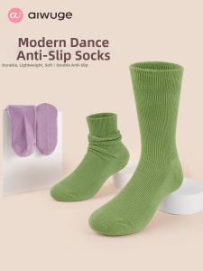 aiwuge | Gender-Neutral Dance Socks for Chinese Dance Practice Mid-Calf Socks with Anti-Slip Bottom for Childrens Ballet and Yoga