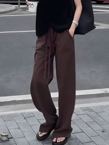 Khaki Casual Pants Womens Summer New Comfortable Drapey Belted Fashion Commuting Personality Straight Leg Pants