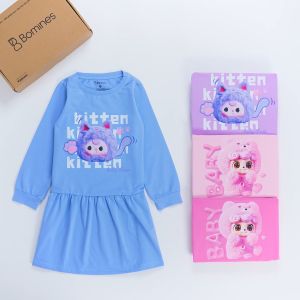 Váy bé gái tay dài mùa thu Đầm BabyThree Bomines thun cotton cho bé từ 3- 10 tuổi khoảng 12-30kg DTDBB3HONG