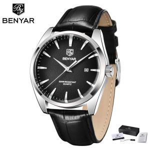 Benyar 5163 Top Brand Luxury Military Wristwatches Leather Quartz Watches Waterproof Simple Watch for Men Reloj Hombre