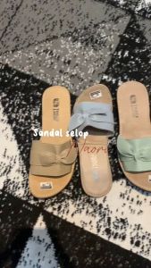 NAORI 3LOOK Sandal Kulit Wanita Flat Teplek Kokop Pita Paster Color Mocca Ruffle Flat Series