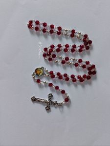 Red Rosary Sacred Jesus Center Medal Acrylic Beads 6mm with Round Case