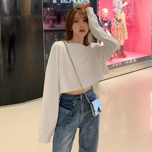 Fashionable Korean Style High Waist Short Crop Top Hoodie Womens Slim Fit Solid Color Spring Autumn New Arrival Streetwear