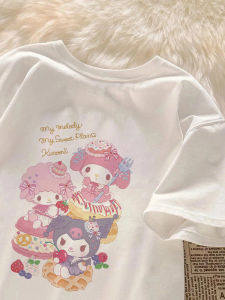 Pure Cotton Short Sleeve T-Shirt for Girls Summer New Style Sanrio Food Party Baby Half Sleeve Top Childrens Clothing