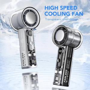 Transparent Mecha Handheld Turbo Fan X05 Digital Display 100‑Speed Adjustable USB‑C Rechargeable Portable Mini Cooling Fan For O