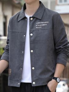 ROMON | Loose Fit Business Casual Lapel Mens Jacket Romon Suede Outerwear Coat Breathable Long Sleeve Youth Fashion Standard Fit