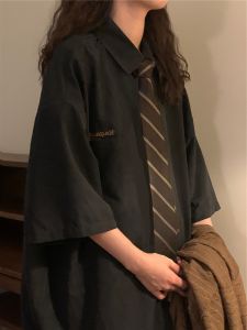 Áo Sơ Mi Nữ Tay Ngắn Mỏng Dáng Rộng Cổ Điển Phong Cách Mỹ Mùa Hè Áo Sơ Mi Cổ Polo Họa Tiết Hoa Màu Trơn Chất Liệu Cotton