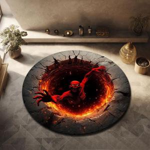 VIKAMA 3D Halloween Skeleton Round Rug Spooky Optical Illusion Non Slip Floor Mat for Indoor Holiday Decor Carpet