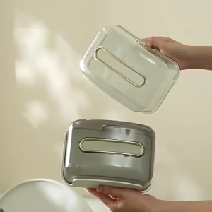 Wall Mounted Tissue Box with Front Buckle Lock Transparent Window Drawer Design Tissue Holder