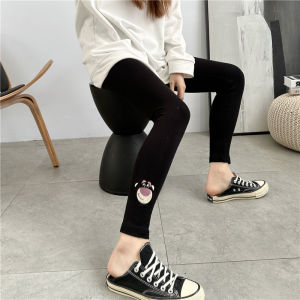 Spring 2024 New Style Womens Slim Fit Cotton Elastic Sports Base Layer Pants Cartoon Bear Head Embroidery High Waist Trousers