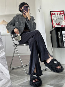 Womens Corduroy Pants High Waist Draped Wide Leg Thickened Autumn Winter Fashion Trousers Korean Style Commute Style