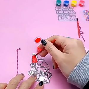 DIY Handmade Crystal Colour Glue Painting Keychain Children Painted Pigment
