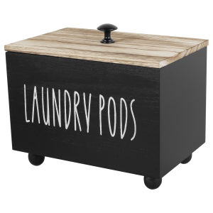 Laundry Pods Container Wooden Dishwasher Storage Box Washing Capsules Holder with Lid Multipurpose Dryer Sheet Container