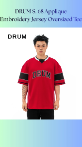 DRUM S. 68 Applique Embroidery Jersey Oversized Tee- Red/White