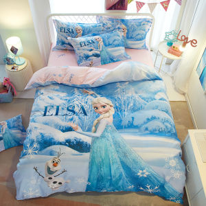 Cute Cartoon Pure Cotton Bedding Set for Girls 4-Piece Quilt Cover Sheet Dust Ruffle Duvet Cover Warmth Storage Bag Included