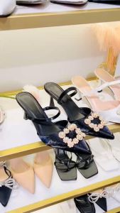 Giày cao gót bít ngọc 7cm HALEY STORE quai đính ngọc mũi nhọn quai kéo đi chơi đi tiệc đi làm đám cưới kỉ yếu êm chân dễ đi