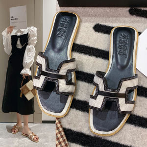 Summer New Style Womens Flat Bottom Denim Slippers Anti-Slip Retro Slides Comfortable Low Heel Rubber Sole Pure Color Slip-On Shoes