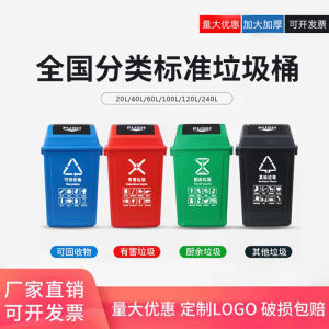 Large Capacity Kitchen Waste Bin Four Colors Classification with Lid for Public Places Commercial Restaurant Outdoor Use