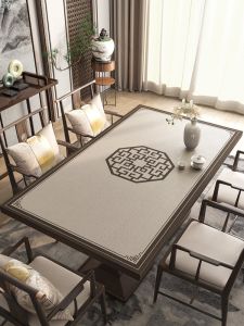 New Chinese Style Tablecloth Luxury Sensation Leather Waterproof Oil Resistant No-Wash Dining Table Mat Solid Wood Tea Table Pad