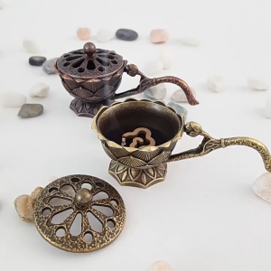 Metal Lotus Incense Burner Bowl - Yoga Meditation Holder Ancient Style Home Decor
