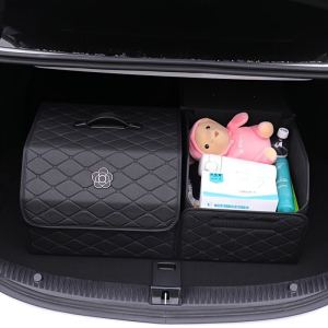 Car Trunk Organizer Foldable Leather Car Storage Box Sedan SUV Trunk Organizer with Lid and Sturdy Handle