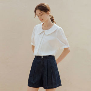 INMAN | 100% Xinjiang Cotton Embroidered Collar French Style Summer Shirt