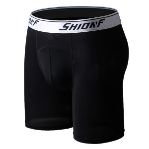 Mens Sports Underwear Ice Silk Boxer White Plaid Transparent Long Anti-Wear Leg Plus Size plus Size Plus-Size