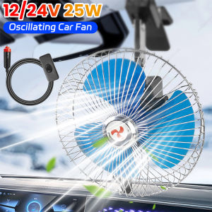 12/24V 25W Portable Vehicle Auto Car Oscillating Celling Fan Adjustable Personal Cooling Fan for Travel Car Small Summer Cooler