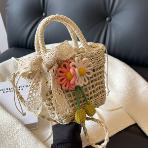 Handwoven Straw Crossbody Bag for Women Summer New Fashion Beach Vacation Small Square Soft Handle Casual Style Polyester Lining