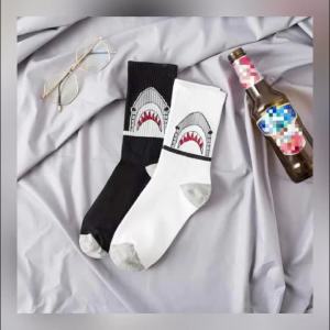 Fashion Shark Hip Hop Socks Men Long Socks Cartoon Hiphop Street Sport Skateboard Black White Crew Socks Street Fashion Gifts