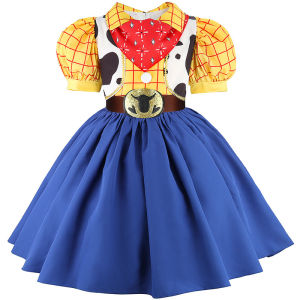 Girls Costume Dress Kids Cartoon Print Ruffled Short Sleeves For Halloween Carnival Party Dress Up 2-8 Years