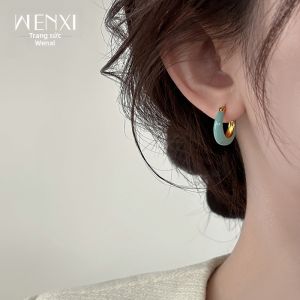 WENXI | Glossy Blue Circle Earrings For Summer Office Wear