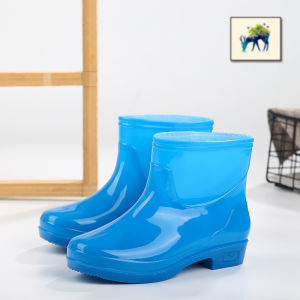 High-Tube Fashionable Fleece-Lined Cotton Rain Boots Waterproof Bucket Rubber Boot Covers Mid-Calf Winter Anti-Slip Womens Shoes