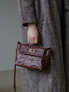 Manshade Vintage Leather Kelly Bag Womens Crossbody Shoulder Bag Tanned Plant Leather Top Layer Cowhide Handbag