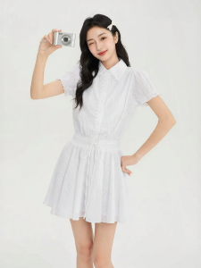 SANFU | Summer New Stylish Drawstring Waist Lace-up Peter Pan Collar Dress