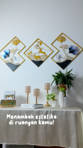 NexXio Hiasan Dinding Wall Decor 3IN1 Ruang Tamu Aesthetic Motif Bunga Daun Frame Metal Gold Gaya Minimalis Modern