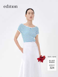 Summer Edition Striped Short Sleeve Knitwear Womens One-Shoulder Top Vintage Elegant Gluechif EBC2SWTT03 Fashion Ladies Clothing