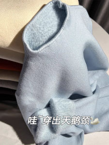 Blue Thickened Long Sleeve Half High Collar Integrated Fleece Knitted Sweater Womens Autumn Winter Inner Wear Base Layer Top