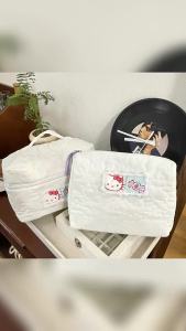 Sanrio | Cute KT cat storage bag for female students portable large-capacity all-cotton handbag toiletry bag quilted floral makeup bag