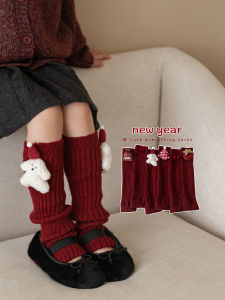 Thickened Warm Woolen Red New Year Socks Covers for Girls Baby Cute Korean Style Autumn Winter Children Leggings Baby Booties