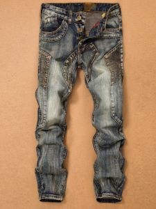 Quần Jeans Nam Retro Patchwork Quần Dài Ống Thẳng Ôm Vừa Vặn Quần Dài Thời Trang Mùa Xuân Quần Jeans Dài Thường Ngày
